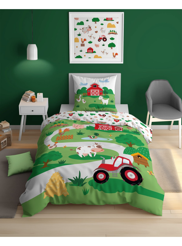 POŚCIEL 140x200 ŚWIECĄCA W CIEMNOŚCI FARMA TRAKTOR 5407_A