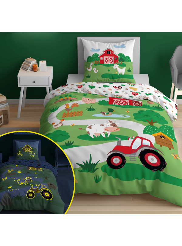 POŚCIEL 140x200 ŚWIECĄCA W CIEMNOŚCI FARMA TRAKTOR 5407_A