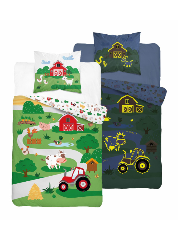 POŚCIEL 160x200 ŚWIECĄCA W CIEMNOŚCI FARMA TRAKTOR 5407_A