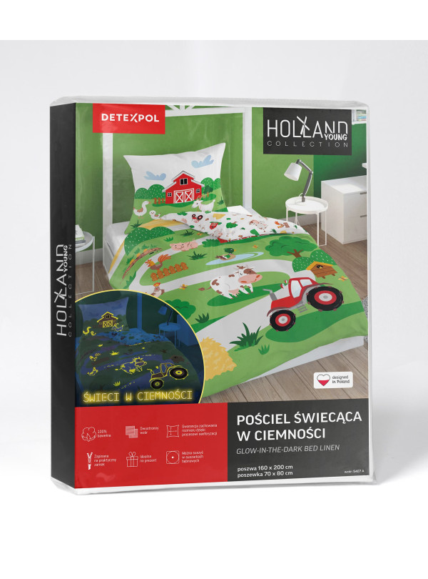 POŚCIEL 160x200 ŚWIECĄCA W CIEMNOŚCI FARMA TRAKTOR 5407_A