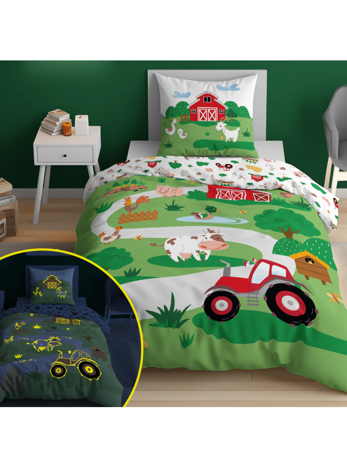 POŚCIEL 160x200 ŚWIECĄCA W CIEMNOŚCI FARMA TRAKTOR 5407_A