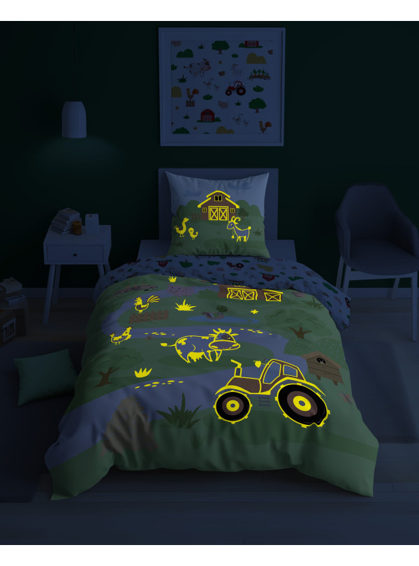 POŚCIEL 160x200 ŚWIECĄCA W CIEMNOŚCI FARMA TRAKTOR 5407_A