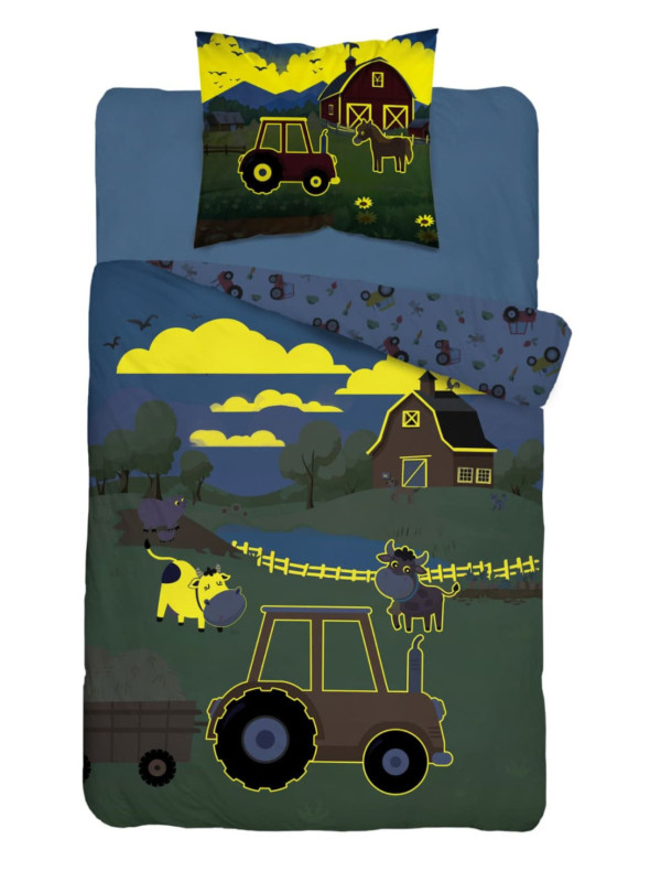 POŚCIEL 140x200 ŚWIECĄCA W CIEMNOŚCI FARMA TRAKTOR 5545_A