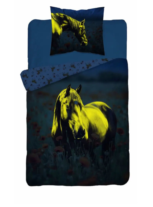 POŚCIEL 140x200 ŚWIECĄCA W CIEMNOŚCI KOŃ KONIE 5550_A