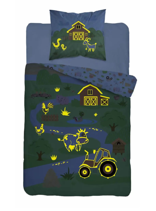 POŚCIEL 160x200 ŚWIECĄCA W CIEMNOŚCI FARMA TRAKTOR 5407_A