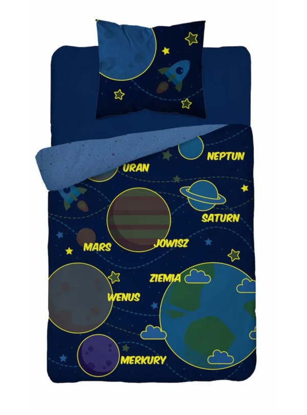 POŚCIEL 140x200 ŚWIECĄCA W CIEMNOŚCI KOSMOS PLANETY 3038_A