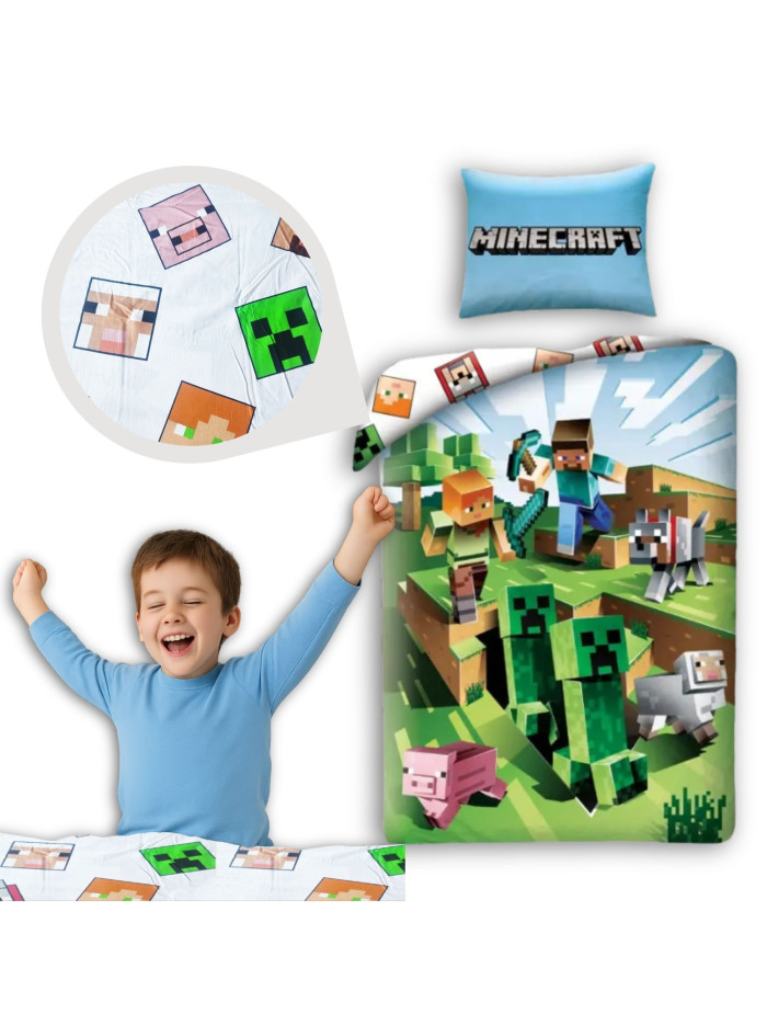 POŚCIEL 160x200 MINECRAFT ALEX STEVE BABY PIG