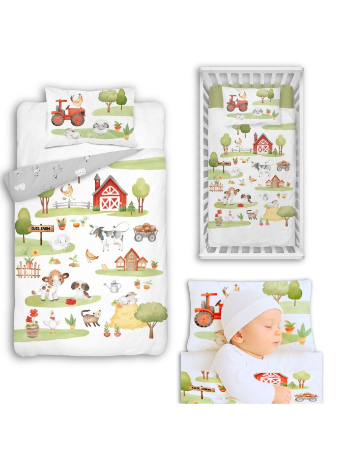 POŚCIEL DO ŁÓŻECZKA 90x120 CZERWONA MAŁA FARMA 4999_A