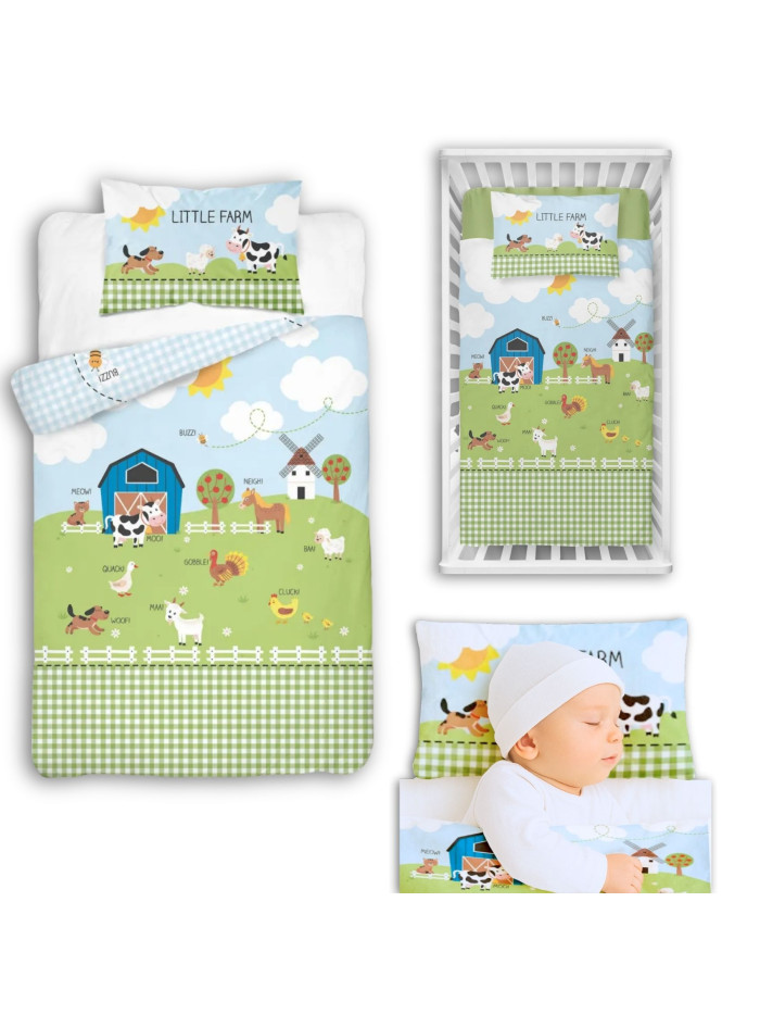 POŚCIEL DO ŁÓŻECZKA 90x120 NIEBIESKA MAŁA FARMA