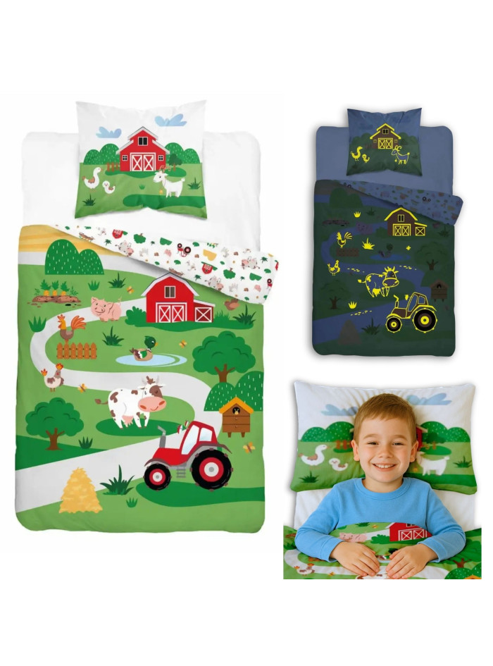 POŚCIEL 160x200 ŚWIECĄCA W CIEMNOŚCI FARMA TRAKTOR 5407_A