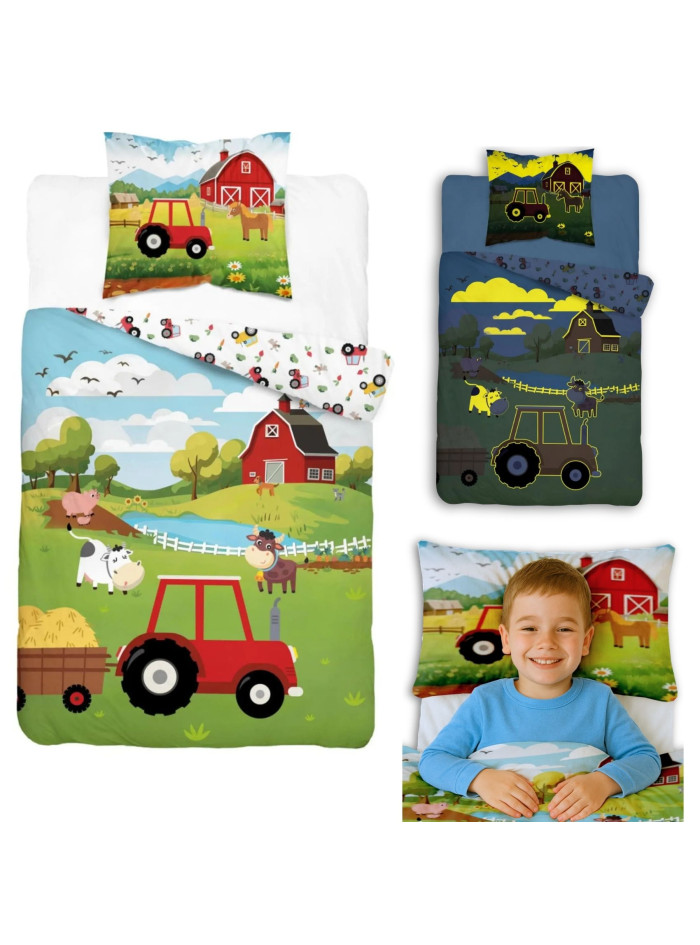 POŚCIEL 160x200 ŚWIECĄCA W CIEMNOŚCI FARMA TRAKTOR 5545_A