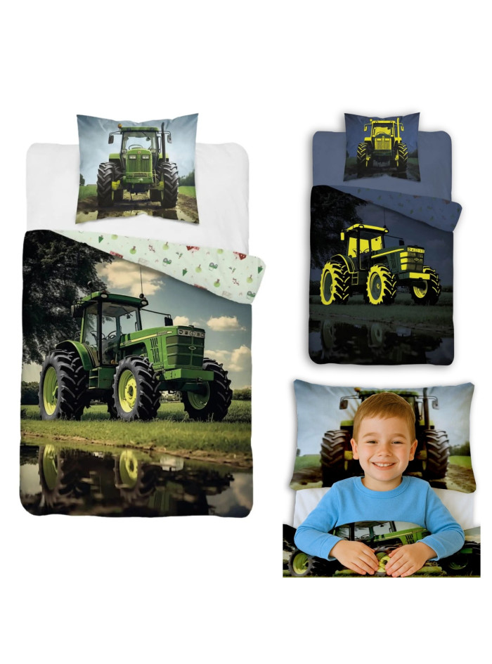 POŚCIEL 160x200 ŚWIECĄCA W CIEMNOŚCI ZIELONY TRAKTOR 5409_A