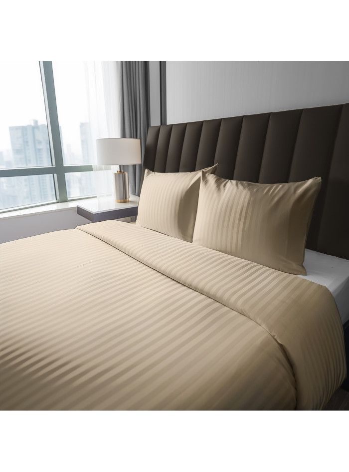 POŚCIEL 200x220 PIASKOWOBEŻOWA Z ADAMASZKU HOTELOWA PREMIUM