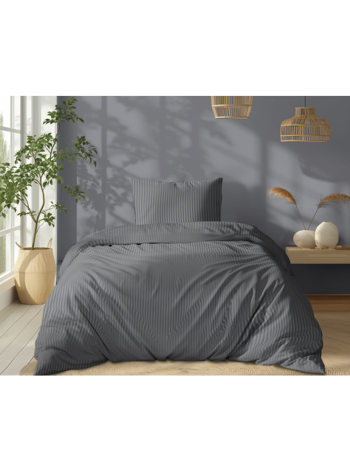 KOMPLET POŚCIELI 140x200 ADAMASZEK CIEMNOSZARA HOTELOWA PREMIUM
