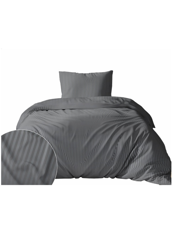 KOMPLET POŚCIELI 140x200 ADAMASZEK CIEMNOSZARA HOTELOWA PREMIUM