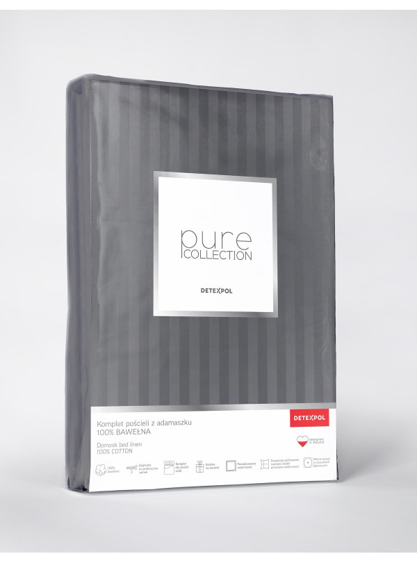 KOMPLET POŚCIELI 140x200 ADAMASZEK CIEMNOSZARA HOTELOWA PREMIUM