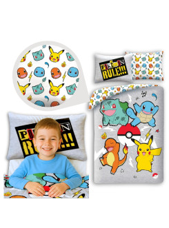 POŚCIEL 140x200 POKEMON PIKACHU BULBASAUR CHARMANDER SZARA