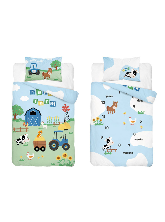 POŚCIEL DO ŁÓŻECZKA 100x135 FARMA NIEBIESKI TRAKTOR 4278_A