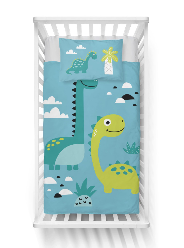 POŚCIEL DO ŁÓŻECZKA 100x135 NIEBIESKA DINOZAURY 5135_A