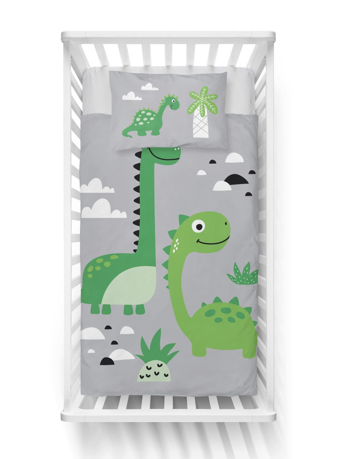 POŚCIEL DO ŁÓŻECZKA 100x135 SZARA DINOZAURY 5135_B
