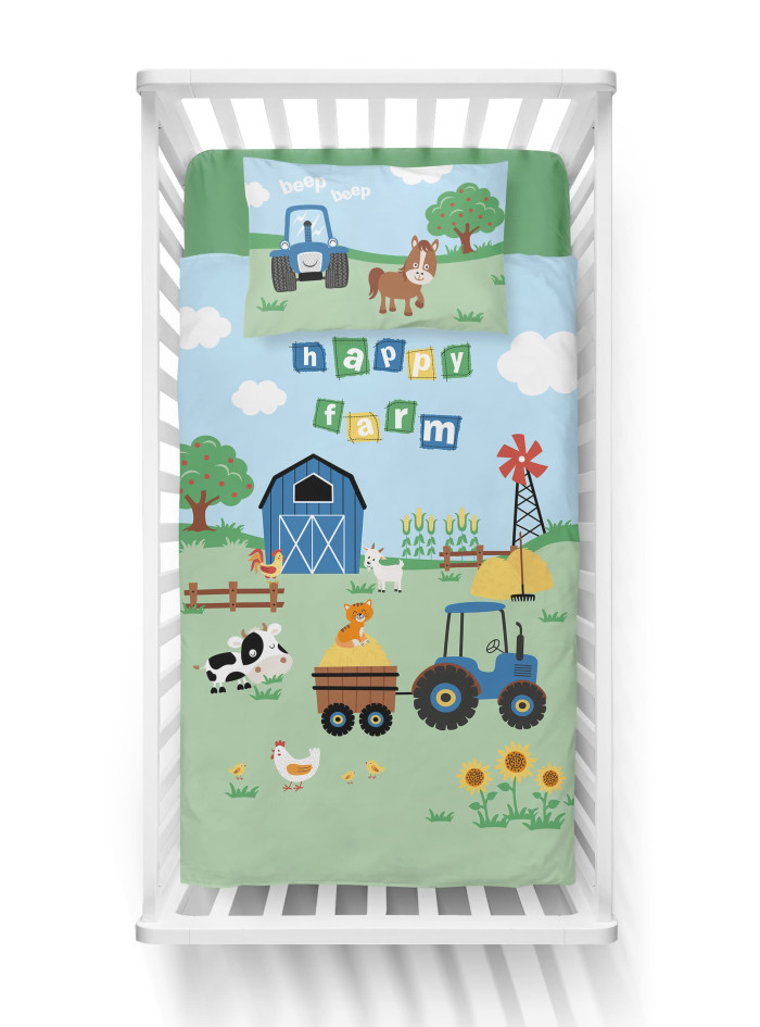 POŚCIEL DO ŁÓŻECZKA 90x120 FARMA NIEBIESKI TRAKTOR 4278_A