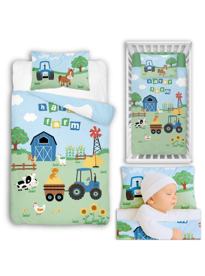 POŚCIEL DO ŁÓŻECZKA 100x135 FARMA NIEBIESKI TRAKTOR 4278_A