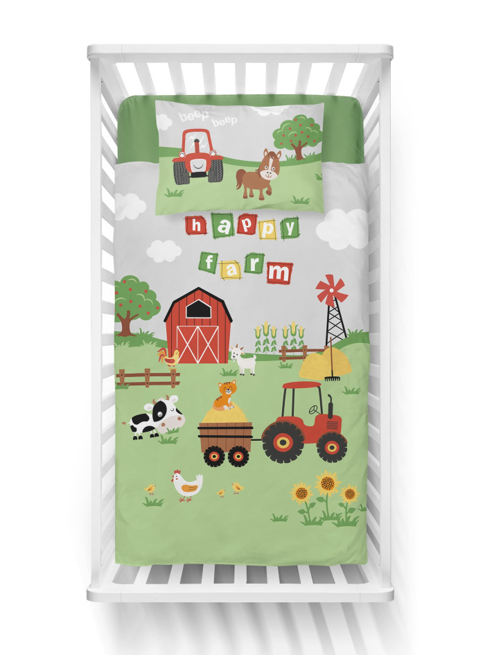 POŚCIEL DO ŁÓŻECZKA 90x120 FARMA CZERWONA TRAKTOR 4278_B
