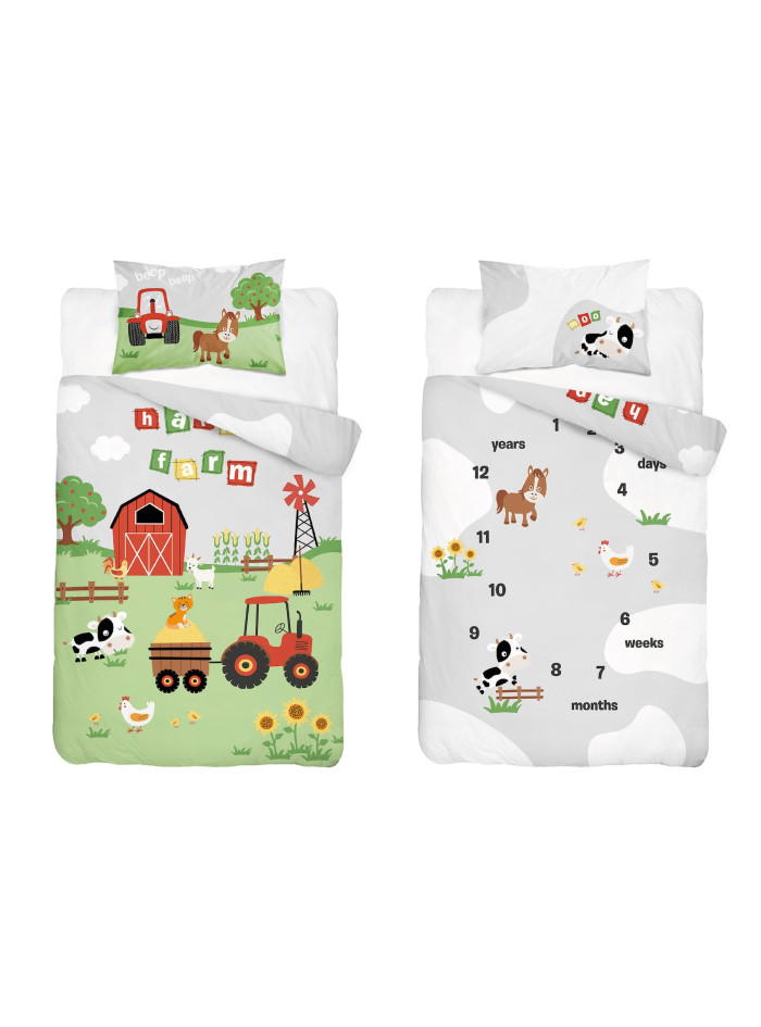 POŚCIEL DO ŁÓŻECZKA 90x120 FARMA CZERWONA TRAKTOR 4278_B