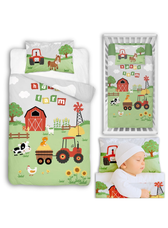 POŚCIEL DO ŁÓŻECZKA 90x120 FARMA CZERWONA TRAKTOR 4278_B