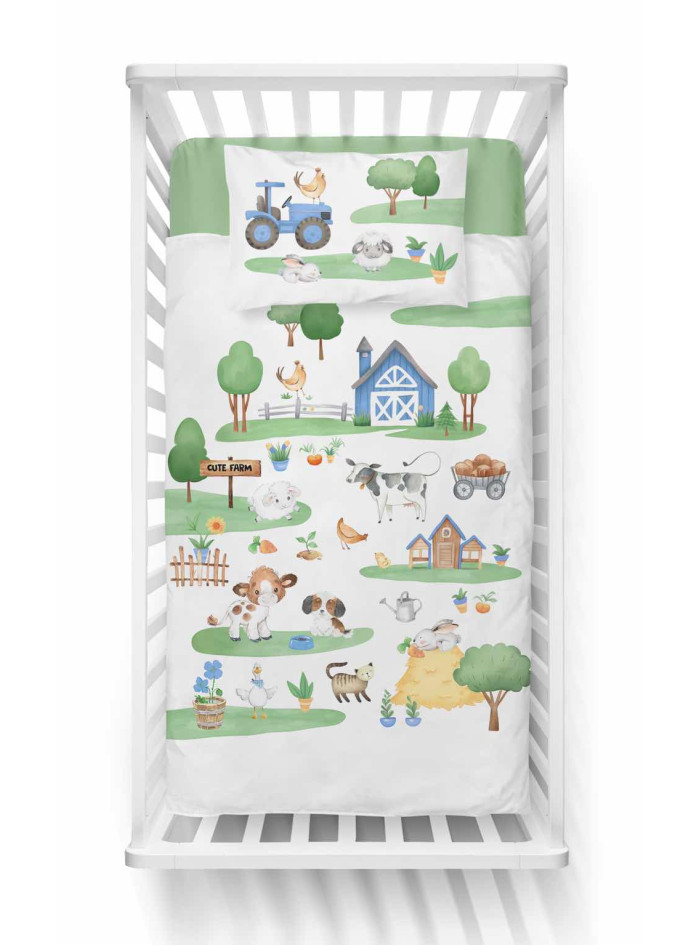 POŚCIEL DO ŁÓŻECZKA 90x120 NIEBIESKA MAŁA FARMA 4999_B
