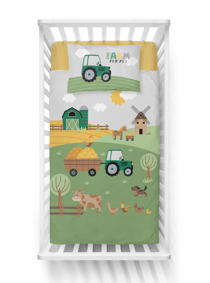 POŚCIEL DO ŁÓŻECZKA 90x120 ZIELONA MAŁA FARMA TRAKTOR 5003_B