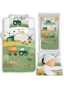 POŚCIEL DO ŁÓŻECZKA 90x120 ZIELONA MAŁA FARMA TRAKTOR 5003_B