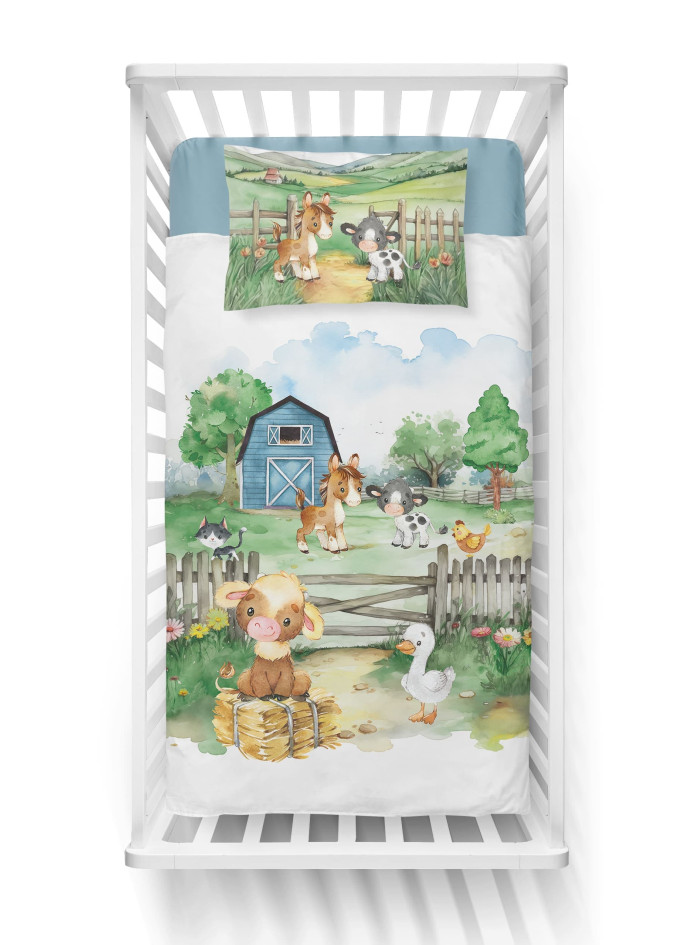 POŚCIEL DO ŁÓŻECZKA 90x120 WIEŚ FARMA NIEBIESKA 5140_B