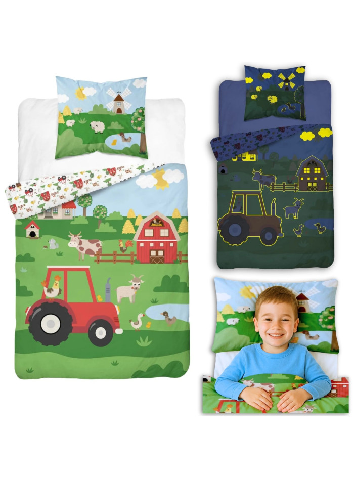 POŚCIEL 160x200 ŚWIECĄCA W CIEMNOŚCI FARMA TRAKTOR 5417_A