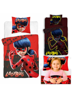 POŚCIEL ŚWIECĄCA W CIEMNOŚCI BAWEŁNIANA 140x200 MIRACULOUS BIEDRONKA I KOT MIR-01