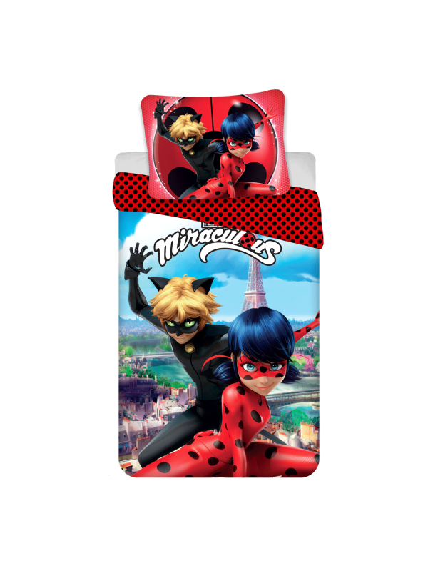 POŚCIEL BAWEŁNIANA 140x200 MIRACULOUS BIEDRONKA I KOT