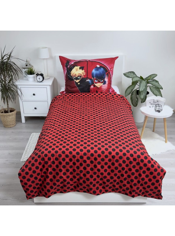 POŚCIEL BAWEŁNIANA 140x200 MIRACULOUS BIEDRONKA I KOT