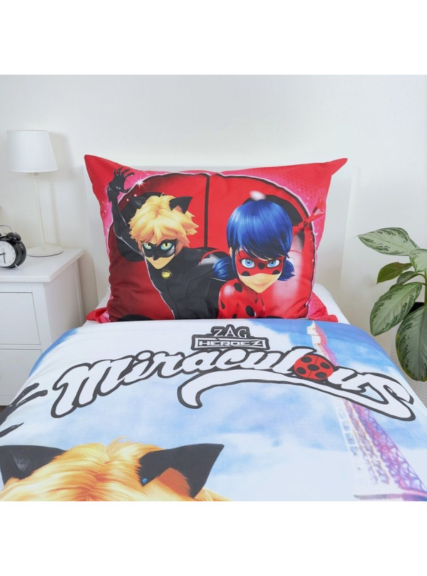 POŚCIEL BAWEŁNIANA 140x200 MIRACULOUS BIEDRONKA I KOT