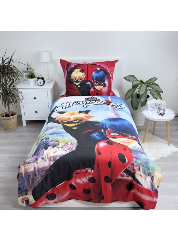 POŚCIEL BAWEŁNIANA 140x200 MIRACULOUS BIEDRONKA I KOT