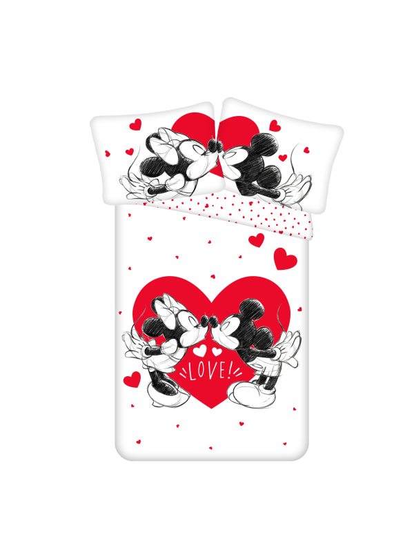KOMPLET POŚCIELI 140x200 MYSZKA MIKI MINI MIŁOŚĆ SERCE