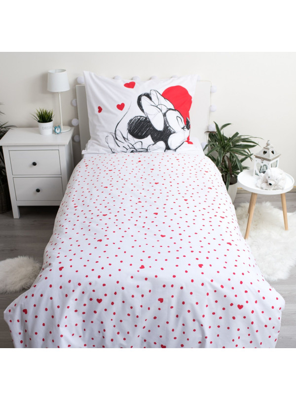 KOMPLET POŚCIELI 140x200 MYSZKA MIKI MINI MIŁOŚĆ SERCE