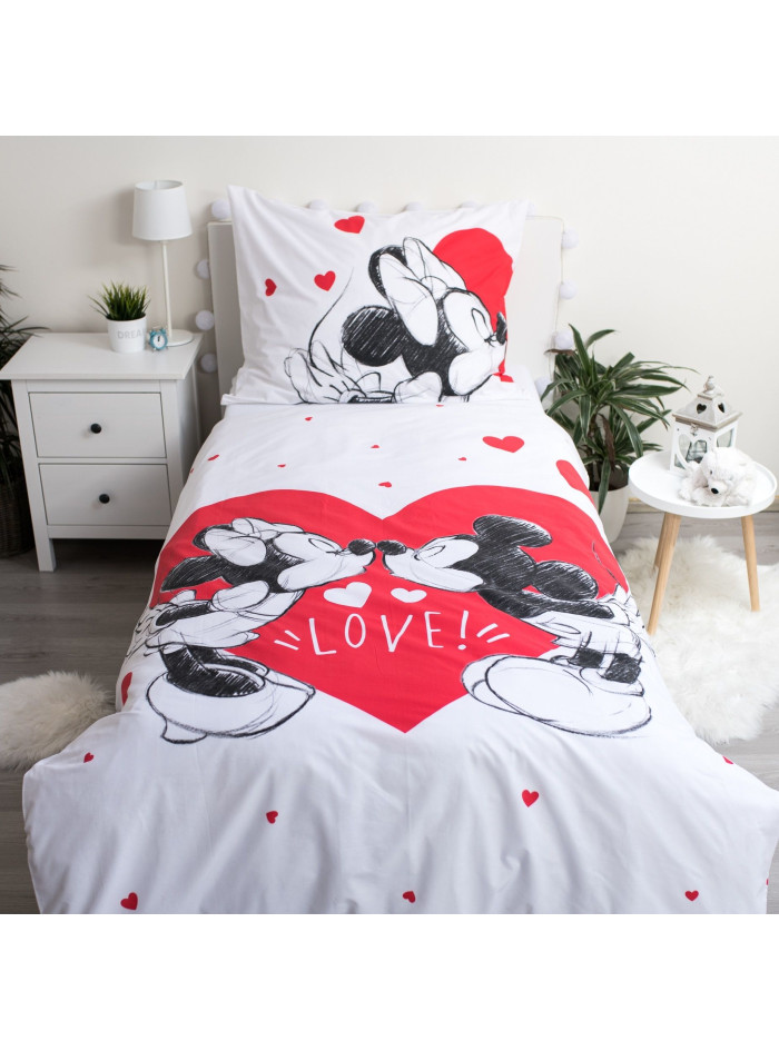 KOMPLET POŚCIELI 140x200 MYSZKA MIKI MINI MIŁOŚĆ SERCE