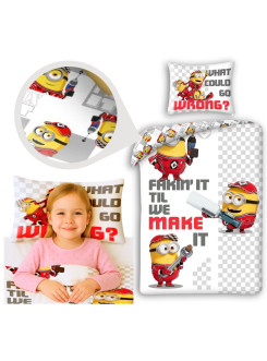 KOMPLET POŚCIELI 140x200 GRU I MINIONKI FAKIN IT TILL WE MAKE IT
