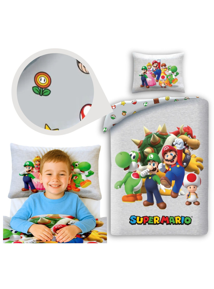 POŚCIEL 140x200 SUPER MARIO BROS LUIGI SZARA