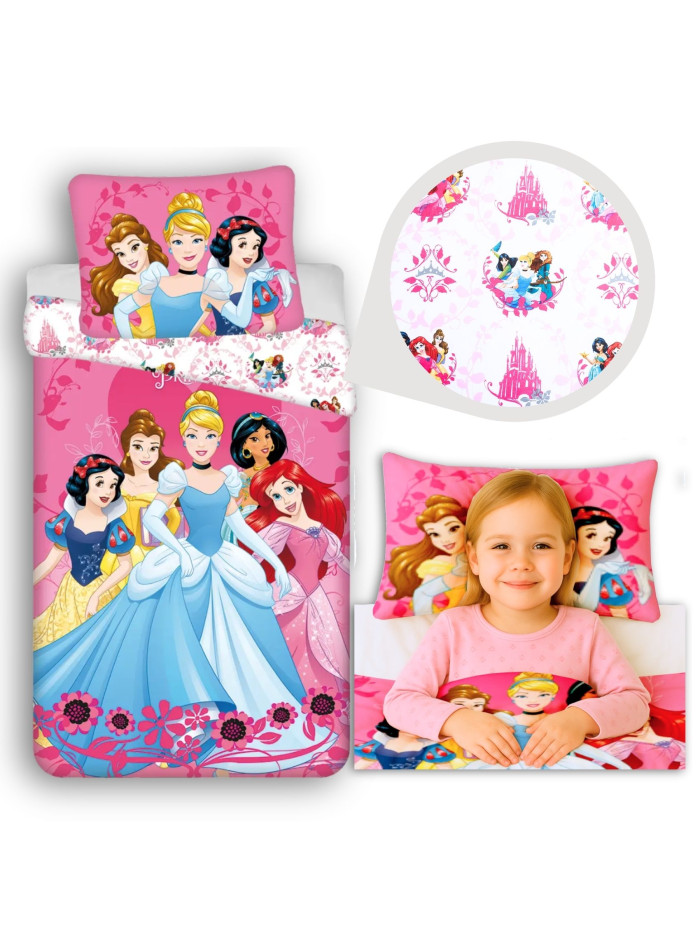 POŚCIEL BAWEŁNIANA 140x200 KSIĘŻNICZKI DISNEY KOPCIUSZEK ŚNIEŻKA
