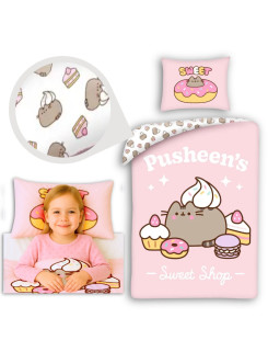 POŚCIEL ŚWIECĄCA W CIEMNOŚCI 140x200 KOT PUSHEEN RÓŻOWA SWEET