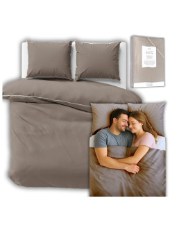 KOMPLET POŚCIELI PURE 200x220 MAKOSATYNA TAUPE BRĄZOWA