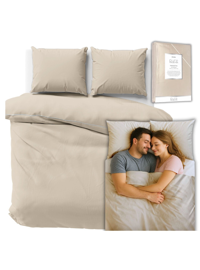 KOMPLET POŚCIELI PURE 200x220 MAKOSATYNA PIASKOWOBEŻOWA