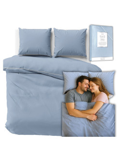 KOMPLET POŚCIELI PURE 160x200 MAKOSATYNA NIEBIESKA