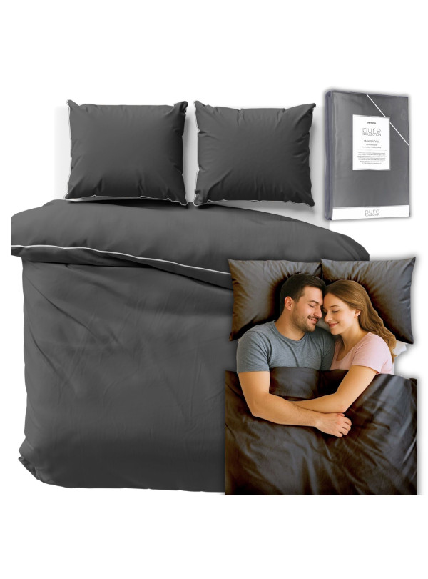 KOMPLET POŚCIELI 180x200 MAKOSATYNA PURE CIEMNOSZARA